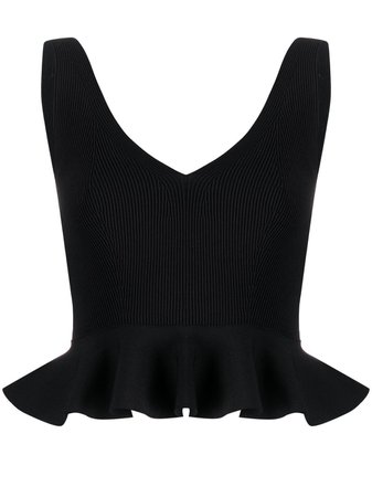Shop Alexander McQueen V-neck peplum rib-knit top with Express Delivery - FARFETCH