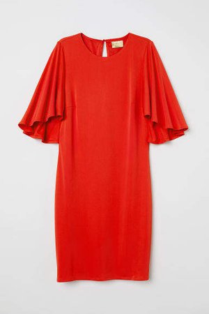 Butterfly-sleeved Dress - Red