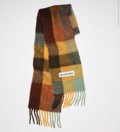 ACNE STUDIOS mohair checked scarf in chestnut brown,yellow and green