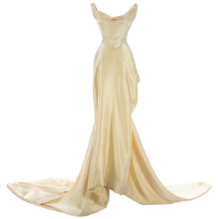 Vivienne Westwood cream silk corset and draped skirt wedding ensemble, c. 1999 For Sale at 1stdibs