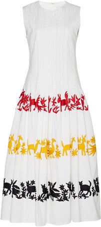 Pleated Embroidered Cotton-Blend Dress