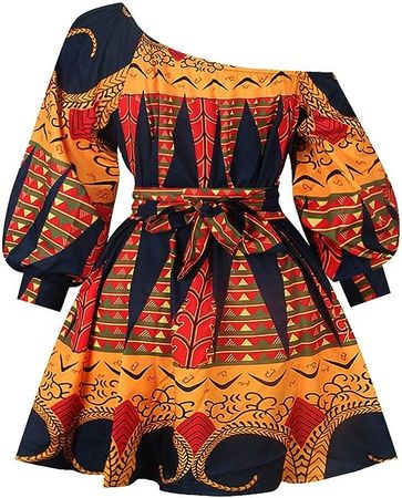 Haoohu Womens Boho African Style Floral Print Pleated Mini Swing Short Dress Top for Casual Club Party at Amazon Women’s Clothing store
