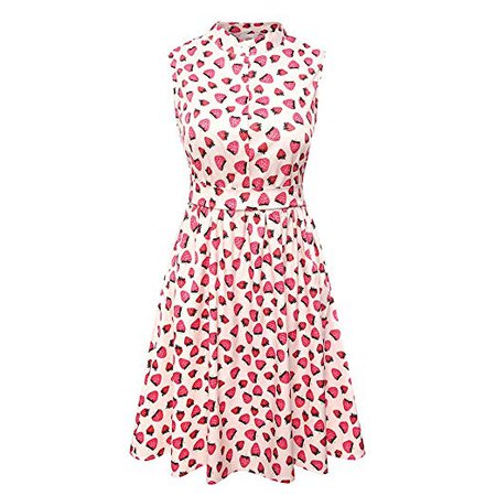 Amazon.com: yangelo Women's Strawberry Prints Vintage Dress A-line Cute Swing Party Dresses (Pink_1, S): Home & Kitchen