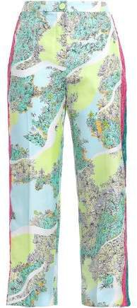 Cropped Lace-trimmed Floral-print Silk-twill Wide-leg Pants