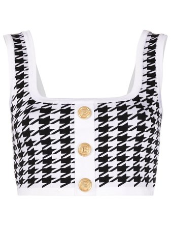 Balmain Crop Top With Black And White Houndstooth Motif In Multi | ModeSens