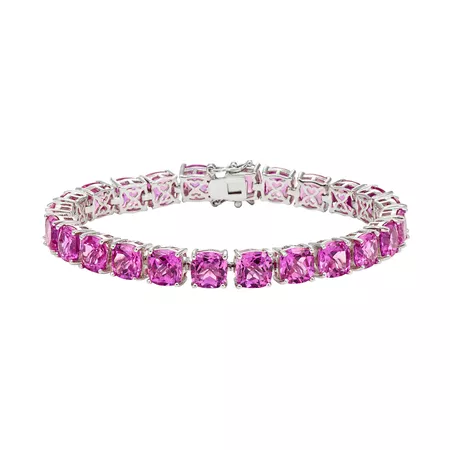 Lab-Created Pink Sapphire Sterling Silver Tennis Bracelet