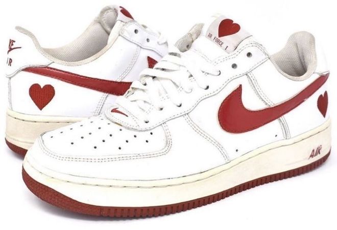 Nike red and white heart shoes