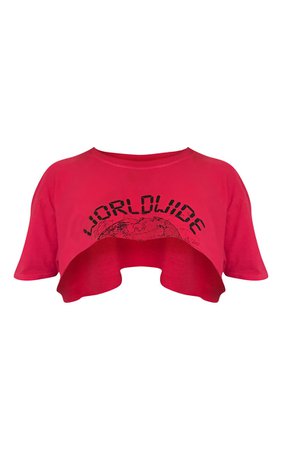 Hot Pink Worldwide Slogan Super Crop T Shirt | PrettyLittleThing USA