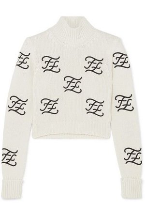 Fendi - Cropped Embroidered Wool And Cashmere-blend Turtleneck Sweater - Ivory