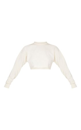 Cream Jumbo Rib Long Sleeve Crop Sweater | PrettyLittleThing USA