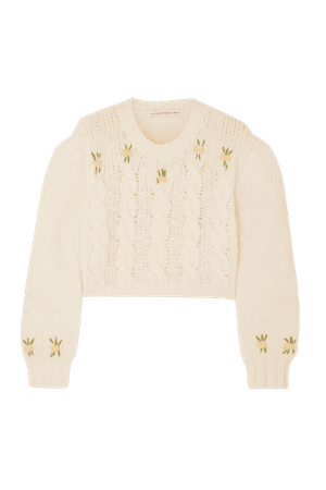 ALESSANDRA RICH Cropped embroidered cable-knit alpaca-blend sweater ALESSANDRA RICH Cropped embroidered cable-knit alpaca-blend sweater