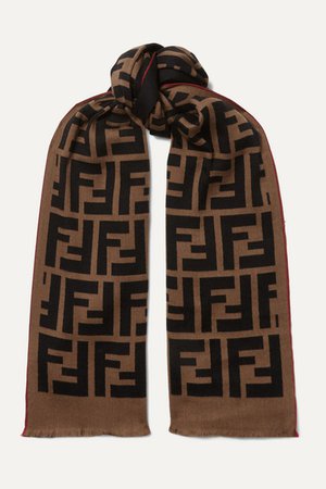 FENDI Intarsia wool and silk-blend scarf