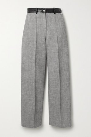 Fireman Cropped Leather-trimmed Tweed Straight-leg Pants - Gray