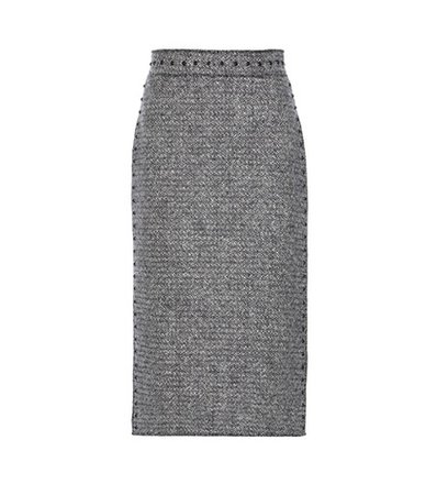 Embellished wool tweed pencil skirt