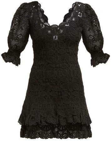 Scalloped Edge Crochet Knit Mini Dress - Womens - Black