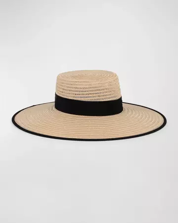D'Estree Annie Wide Brim Straw Flat Top Hat | Neiman Marcus