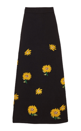Lela Rose - Needlepoint Knit Sunflower Midi Skirt