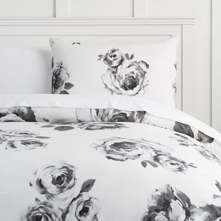The Emily & Meritt Bed of Roses Duvet Cover + Sham, Black & White | PBteen