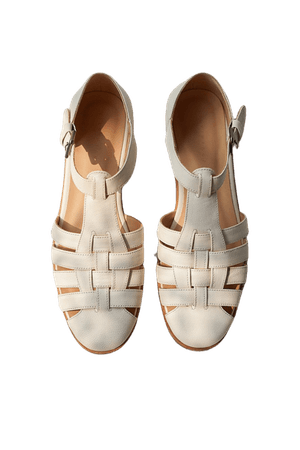 Vintage Wenqing Handmade Worn Sheepskin Woven Sandals White