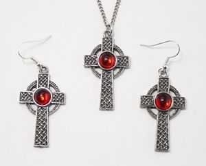 red celtic cross necklace and earrings - Google Search