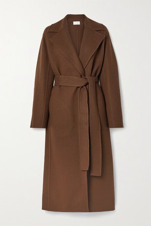 Malika Belted Wool-blend Felt Coat - Brown