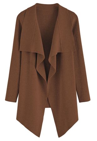 Wide Lapel Tie Waist Knit Cardigan in Brown - Retro, Indie and Unique Fashion
