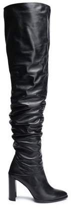 Gathered Leather Thigh Boots