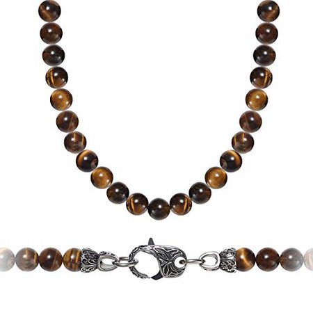 WESTMIAJW Mens Stainless Steel Natural Tiger Eye Beads Necklace Chain 8mm Gemstones Jewelry 50cm | Amazon.com