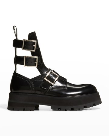 Alexander McQueen Rave Calfskin Buckle Loafer Boots | Neiman Marcus