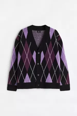 Oversized Fit Cardigan - Purple/argyle-patterned - Men | H&M US