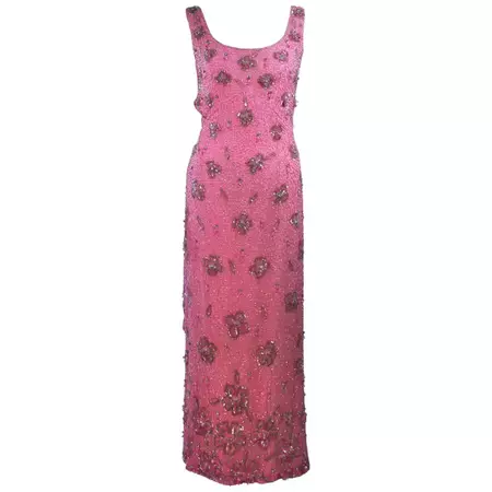 MAXWELL SHIEFF 1950's Pink Heavily Embellished Drape Gown Size 2 4 For Sale at 1stDibs