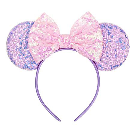 Amazon.com : Eisyaa Mouse Ears Bow Headbands, Sequin Minnie Ears Headband Glitter Party Princess Decoration Cosplay Costume for Women & Girls,One Size Fits All (Purple) : Beauty & Personal Care