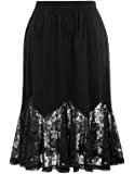 Casual Women Satin Solid Lace Trim Maxi Half Slip Underskirt Slip Skirt Loose Elastic Waist Half Skirt White Black Beige at Amazon Women’s Clothing store