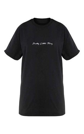 Prettylittlething Slogan Black Oversized T Shirt | PrettyLittleThing