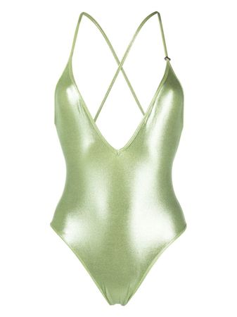 The Attico metallic-sheen V-neck Swimsuit - Farfetch