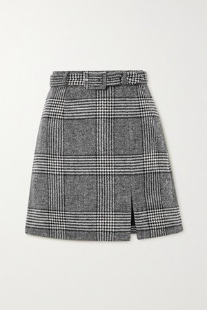 Whatever Belted Prince Of Wales Checked Tweed Mini Skirt - Gray