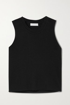 Angie Cropped Ribbed Cashmere Tank - Black
