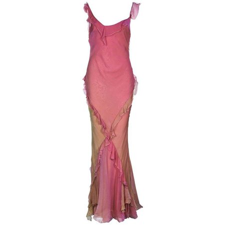 Christian Dior by John Galliano Silk Ombre Evening Gown with Ruches