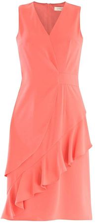 PAISIE - V-Neck Dress With Asymmetric Side Frill In Coral