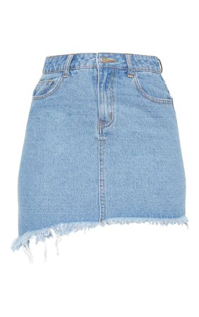 Tall Mid Wash Frayed Hem Denim Skirt | Tall | PrettyLittleThing