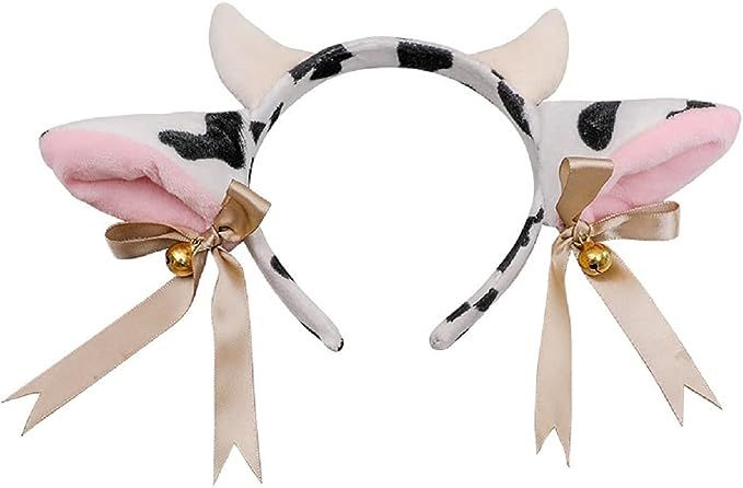 Amazon.com: BPNHNA Cow Ears and Horns Headband Bow Ribbon Bells Headwear Elastic Hair Hoop For Party Animal Cosplay Costume White : Clothing, Shoes & Jewelry