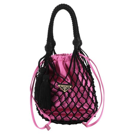 Prada Macrame Bucket Bag Woven Leather and Satin For Sale at 1stdibs