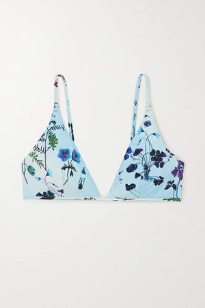 Trippy Floral-print Bikini Top - Blue