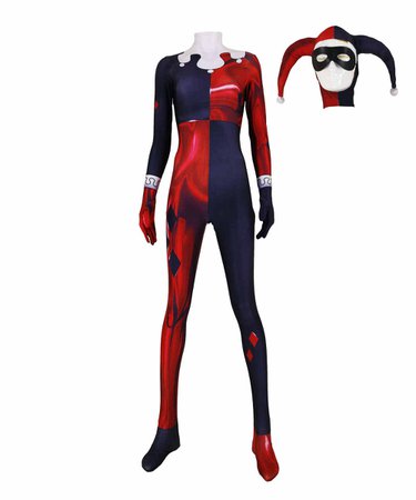 Adult Women Kids Red Jester Girl Harley Quinn Cosplay Jumpsuit Halloween Moive Superhero Costume Zentai Jumpsuit Bodysuit| | - AliExpress