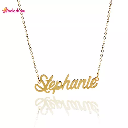 AOLOSHOW Letters Name Necklace "Stephanie" Gold color Stainless Steel Necklace Personalized Nameplate Statement Necklace NL 2430-in Pendant Necklaces from Jewelry & Accessories on Aliexpress.com | Alibaba Group