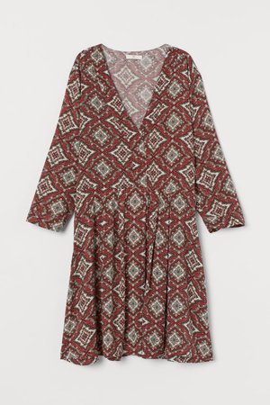 V-neck Dress - Rust red/paisley-patterned - Ladies | H&M US