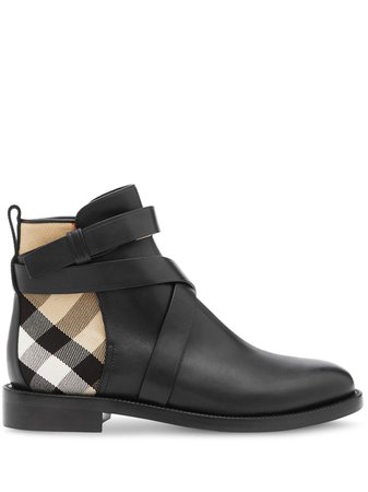 BURBERRY House check and leather ankle boots