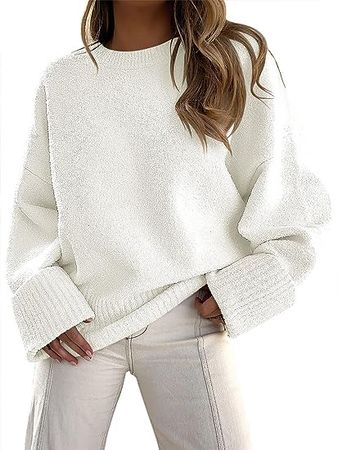 LILLUSORY Women's Crewneck Oversized Sweaters Fuzzy Knit Chunky Warm Pullover Sweater Top at Amazon Women’s Clothing store