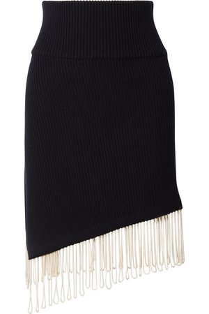 CALVIN KLEIN 205W39NYC | Asymmetric fringed ribbed-knit skirt | NET-A-PORTER.COM