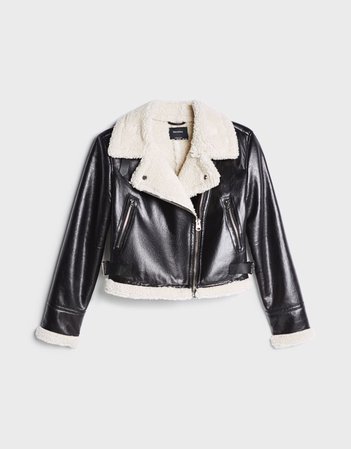 Faux shearling jacket - Outerwear - Woman | Bershka black